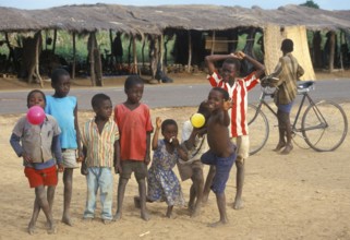 People, children on a street market, Salima, Malawi, Africa, June 2000, vintage, retro, old,