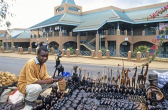 Artist, woodcarving stand at Lilongwe market, Malawi, Africa, June 2000, vintage, retro, old,