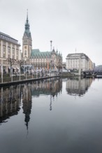 Town Hall in the dark morning light, Old Town, Hamburg, Germany