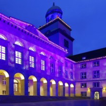 The town hall illuminated for the Christmas market in Witten, Ruhr area, North Rhine-Westphalia,