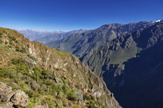 Clear sky with a wide panorama of mountains and deep gorge, The mountains and valleys of the Colca