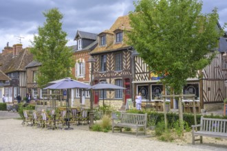 Old town with half-timbered houses in, Beuvron-en-Auge, Calvados Department, France