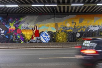 Huge street art pictures in a road tunnel in Gelsenkirchen, the approximately 120 meter long