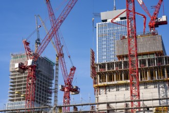 Construction site of the Covivio skyscraper in front, in the vicinity of Alexanderplatz in Berlin,