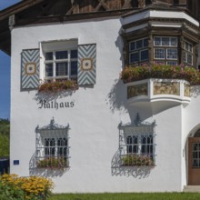 Town Hall, detail of the façade, Schliersee, Upper Bavaria, Bavaria, Germany