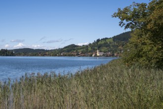 Landscape at Schliersee, St. Sixtus church, town view, Schliersee, Mangfall Mountains, Upper