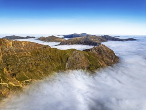 Snowdon Massif from a drone, Snowdon Range, Snowdonia, North Wales, UK