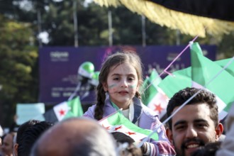 Damascus, Syria. November 28, 2025: Thousands of Syrians gather in Umayyad Square in central