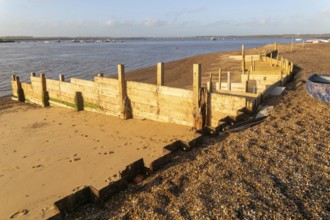 Temporary coastal defences erected by Bawdsey Haven Yacht Club, response to rapid erosion beach
