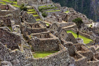 Detailed view of the terraced Machu Picchu stone ruins, The ruins of the Inca city of Machu Picchu