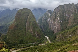 Majestic mountains with impressive river, The Urubamba Valley near Machu Picchu in Peru