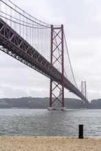 The Ponte 25 de Abril, 3.2 km long bridge in Portugal with a 2278 meter long suspension bridge