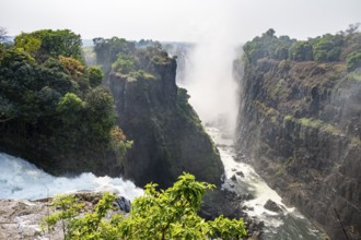 Water plunges into the depths, Victoria Falls with gorge, Zambezi, Zimbabwe