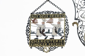 Nose sign of a butcher shop, old town, Colmar, Alsace, France