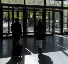 Foyer in a building of the Technical University of Berlin, light and shadow from people at the