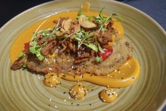 Wiener schnitzel, breaded veal schnitzel, meat dish served on plate, main course, breadcrumbs,