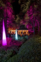 Light art, light installation, illuminated sculptures in the city garden of the city of Radolfzell