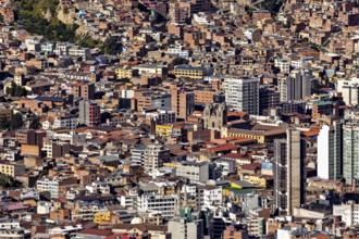 Dense urban development with mixed historic and modern architecture, the city of La Paz in Bolivia