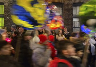 Martin procession of schoolchildren with lanterns on Alte Schulstraße in the evening, Old Town,
