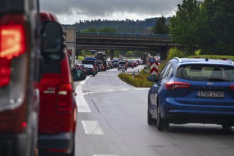 Traffic jam on the A9 motorway, Hof, Upper Franconia, Bavaria, Germany