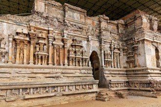 Ancient architectural reliefs and archway in a ruin, The temples of Polonnaruwa in Sri Lanka