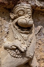 Close-up of an artfully crafted stone lion statue, The Temples of Polonnaruwa in Sri Lanka