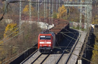 Freight train on the so-called Schusterbahn, a bypass of Stuttgart Central Station. Stuttgart,