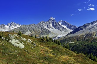 From left front Glacier du Tour back Aiguilles du Tour, right Aiguille du Chardonnet, in front