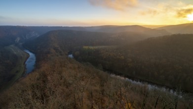 Sunrise, morning mood, autumn landscape, river loop, river Thaya, Thaya Valley National Park, Lower