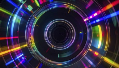 Abstract background of slightly unfocused multicolored glass lenses spinning and rotating,