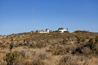 A secluded building on a hill with vegetation under a blue sky, The countryside of Peninsula Valdes