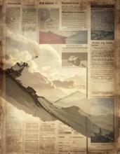 Grunge old public newspaper, texture background wallpaper illustration, vintage tattered yellow