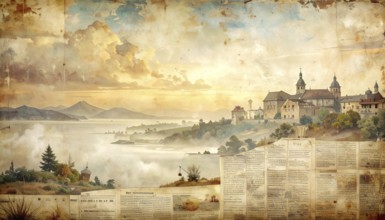 Grunge old public newspaper, texture background wallpaper illustration, vintage tattered yellow