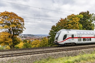 InterCity operated by Deutsche Bahn AG on the road between Stuttgart and Singen. The panoramic