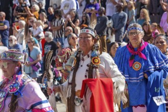 Detroit, Michigan USA - 13 October 2025 - On Indigenous People's Day, Native American tribes held a