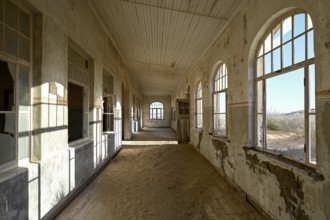 Former dwelling house full of sand, Kolmanskop, restricted diamond area, Karas region, Namibia
