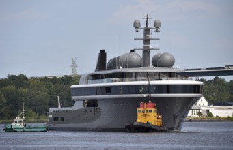 Superyacht COSMOS is undocked from the Lürssen shipyard, Kiel Canal, Kiel Canal, Kiel Canal,
