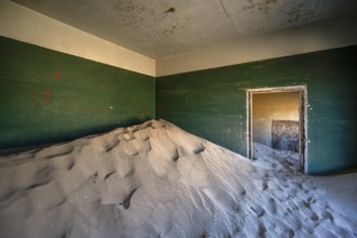 Former dwelling house full of sand, Kolmanskop, restricted diamond area, Karas region, Namibia