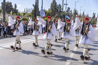 The traditional changing of the guard of the Evzones in front of the Greek Parliament in the Greek