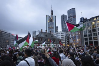 Around 1, 500 people take part in a pro-Palestine demonstration at the Hauptwache in Frankfurt am
