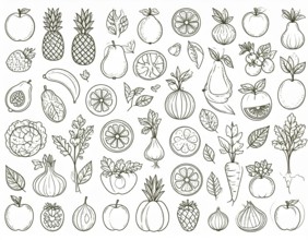 Spring and summer fruit and vegetable element set, vector illustration, AI generated