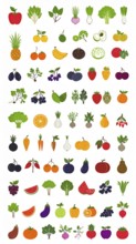 Spring and summer fruit and vegetable element set, vector illustration, AI generated