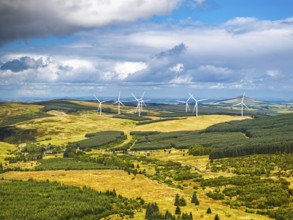 Wind Farm from a drone, Roxburghshire, Roxburgh, Southern Uplands, Scotland, UK
