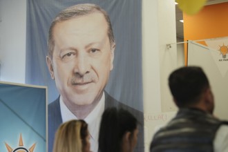 Gaziantep, Türkiye – May 28, 2023. Members of the ruling Justice and Development Party (AKP) follow