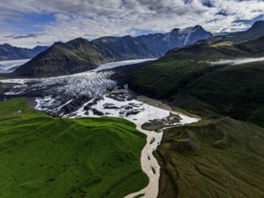 Ice floes, glacier, glacier tongue, glacier lake, sunny, cloudy, morning mood, mountains,