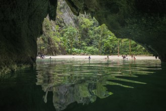 Sandy beach beach with cave in the rainforest, Emerald Cave, Koh Mook, Trang Province, Southern