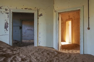 At Kolmanskop, the abandoned ghost town of the diamond days of the early 1900 and of German origin.