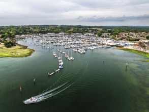 River Hamble and Swanwick Marina from drone, Swanwick, Southampton, Hampshire, England, United