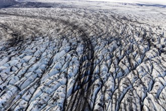 Glacier, crevasses, ice, aerial view, black ice, climate change, summer, Skeidararjökull,