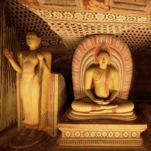 Buddha statues and murals in Dambulla Cave Temple, Dambulla, Sri Lanka